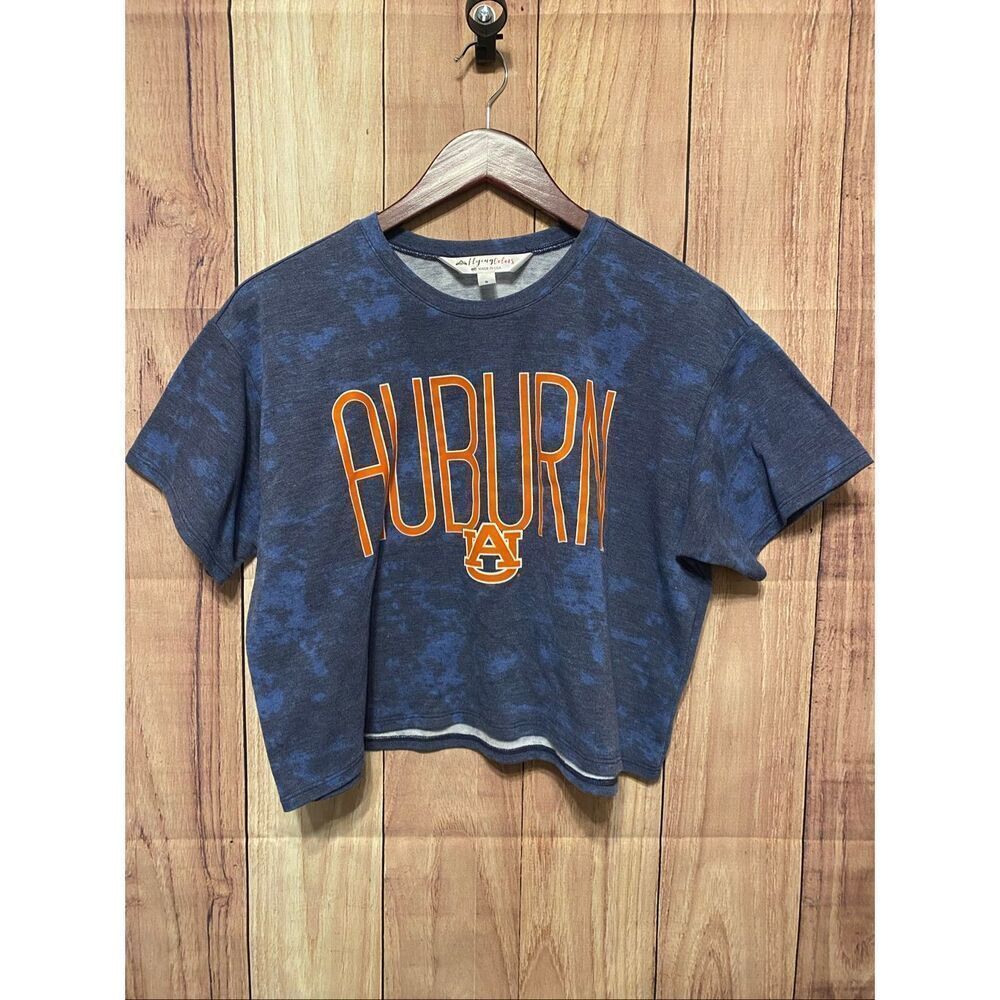 Auburn Tigers Small Flying Colors Blue Crop Top T-Shirt Tie Dye Style
